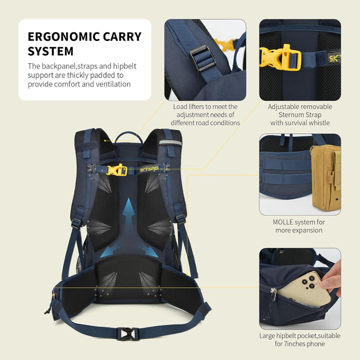 SKYSPER Wanderrucksack 30L/35L Trekkingrucksack Leicht Rucksack mit Rückenbelüftung aus atmungsaktiv