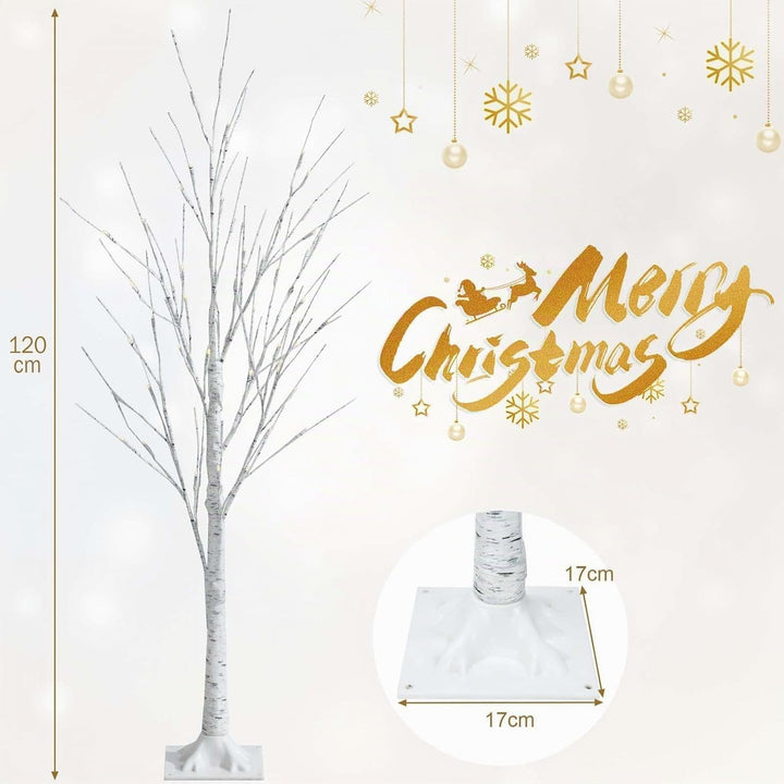 RELAX4LIFE Weisser Weihnachtsbaum Künstlich 120cm, LED Lichtbaum Birkenoptik, Christbaum mit 48 warm