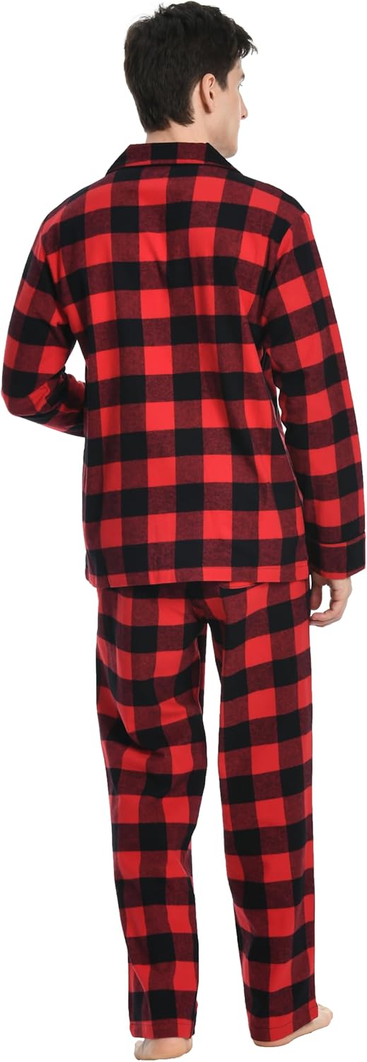 Nutria Herren Schlafanzug Flanell, 100% Baumwolle Karierter Pyjama Set Weich Warm Loungewear Nachtwä