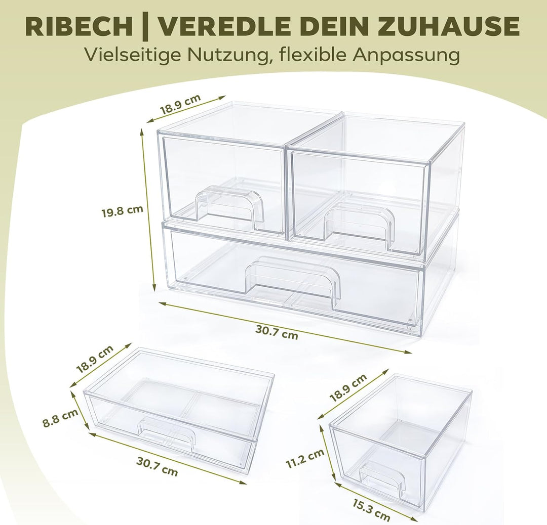3-stufige Aufbewahrungsbox transparent - Schubladen-Organizer mit rutschfester Basis für Badezimmer,