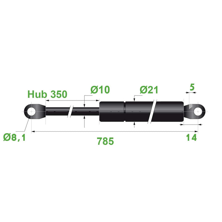 Gasdruckfeder 10/21 8,1 Hub=350 L=785 mm 700N(0200)