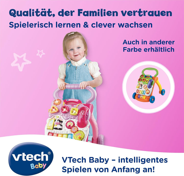 VTech Baby Spiel- und Laufwagen pink – Lauflernwagen mit regulierbarer Geschwindigkeit, Musik und ab