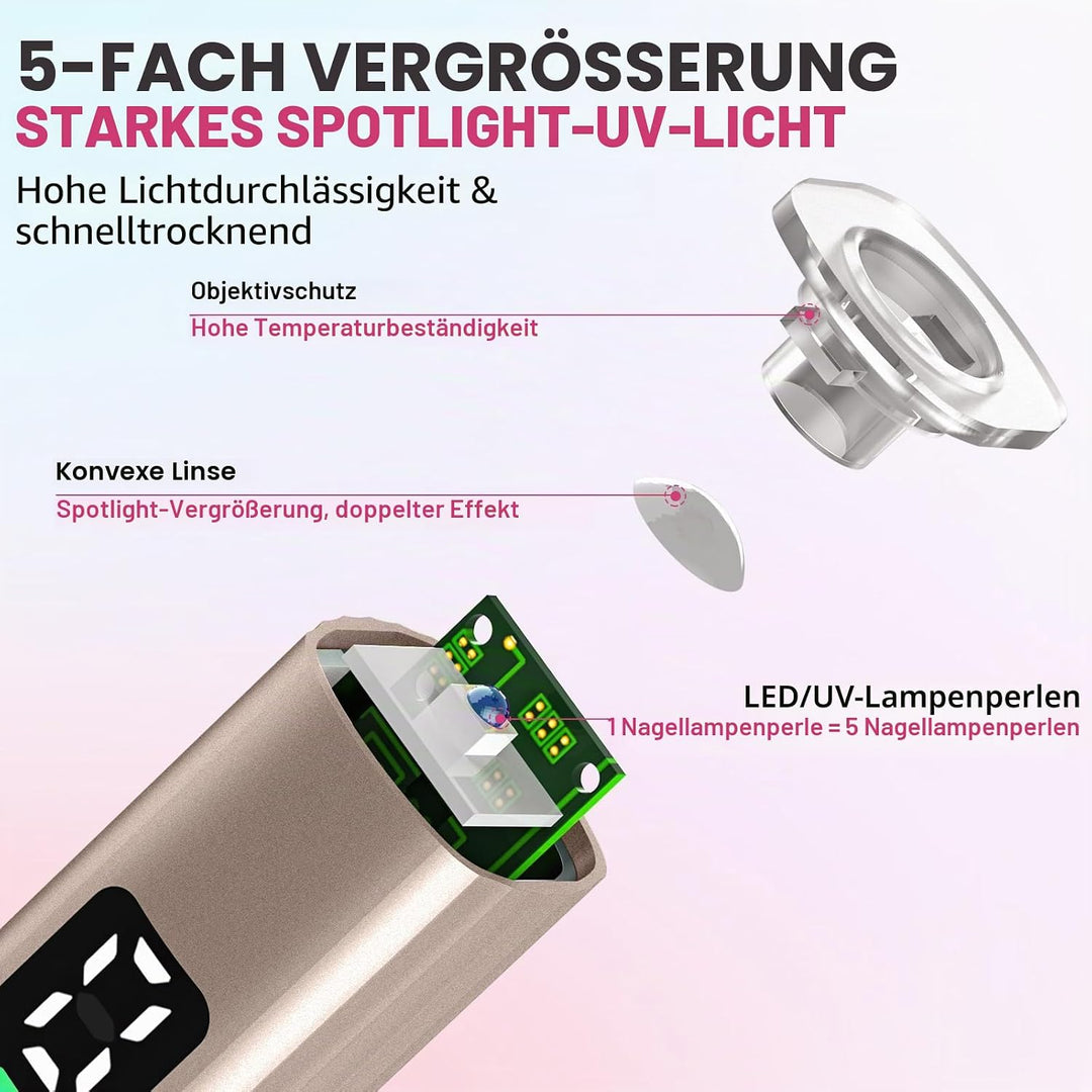 Elektrischer Nagelschleifer, kabellos, UV-Lampe, Set mit 7 Aufsätzen, 30.000 U/min, wiederaufladbare