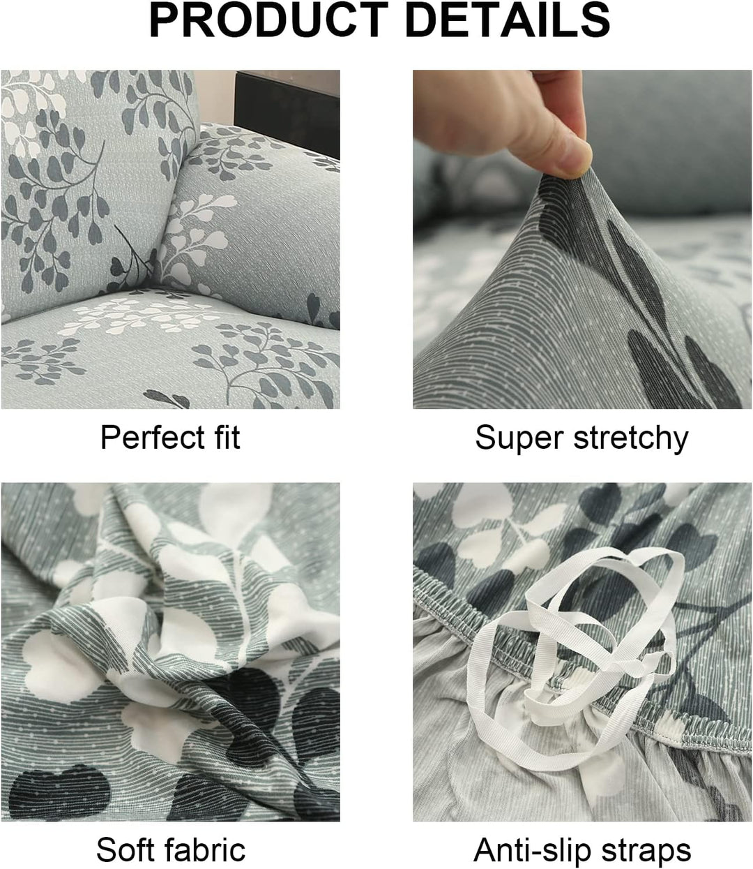 Jaotto Sofabezug 4 Sitzer Elastischer Stretch Spandex Sofa Überwürfe Sofahusse Antirutsch Waschbar S