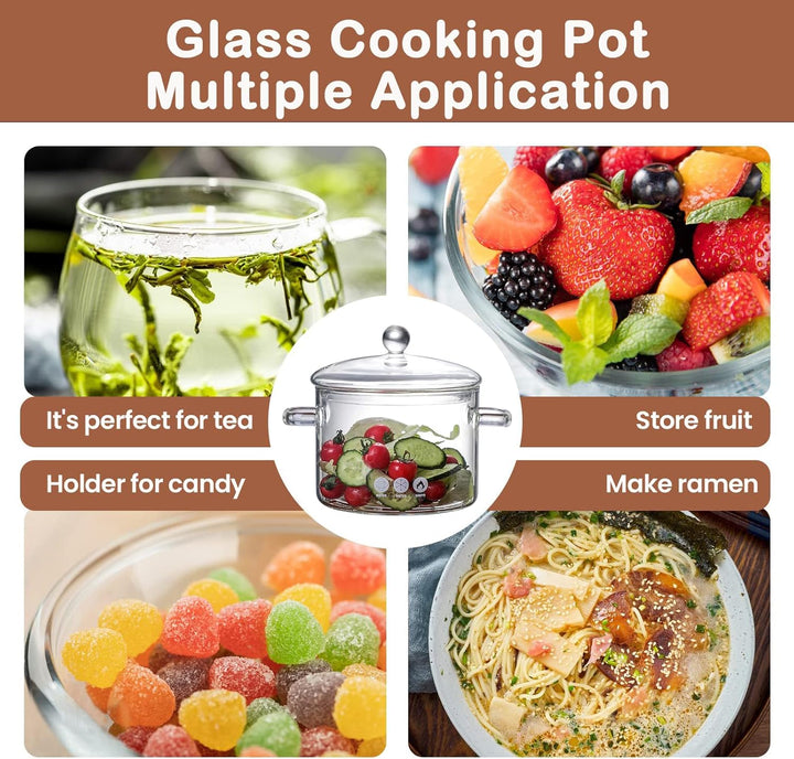 1.5L/50oz Glas Topf Glastopf zum Kochen, Schmorpfanne, Hochtemperaturbeständiger Transparenter Glas