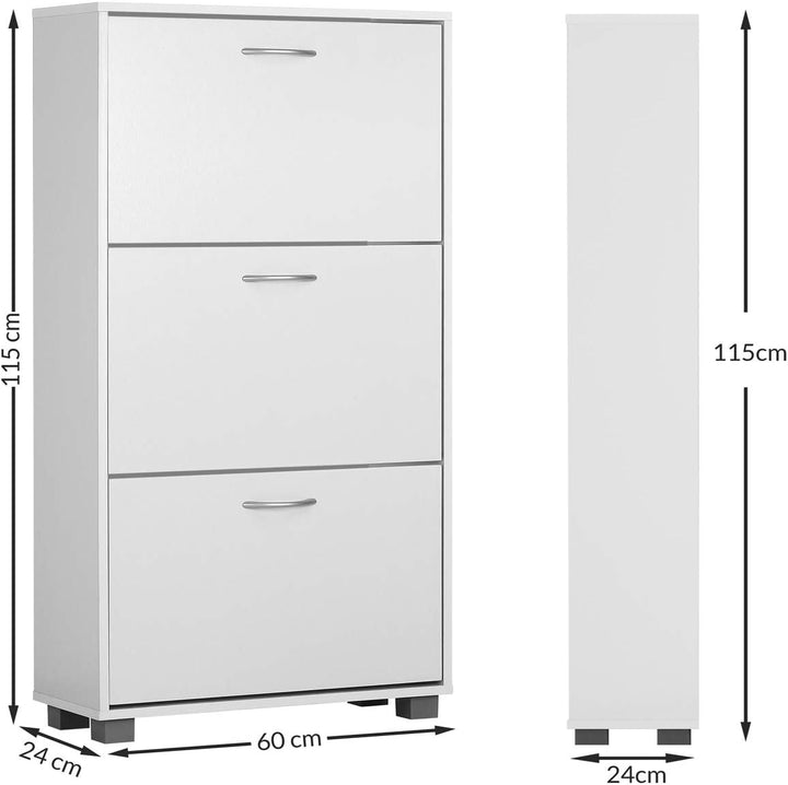 Casaria® Schuhschrank für 18 Paar Schuhe Schmal 115x60x25cm 3 Klappen Hoch Holz Geschlossen Kippsich