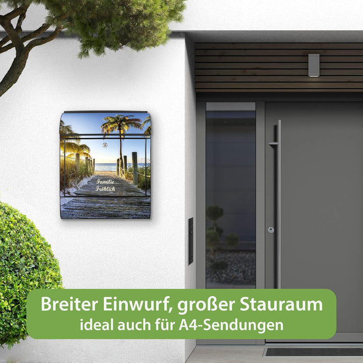 banjado Design Briefkasten personalisiert 38,5x46,5x13cm & 2 Schlüssel - Briefkasten Stahl Schwarz Z