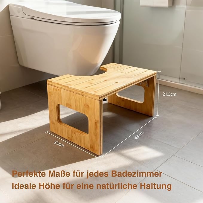 Zedelmaier Klappbarer Toilettenhocker aus Bambus, 21,5cm hoch – Ergonomischer WC-Hocker für 35° Körp