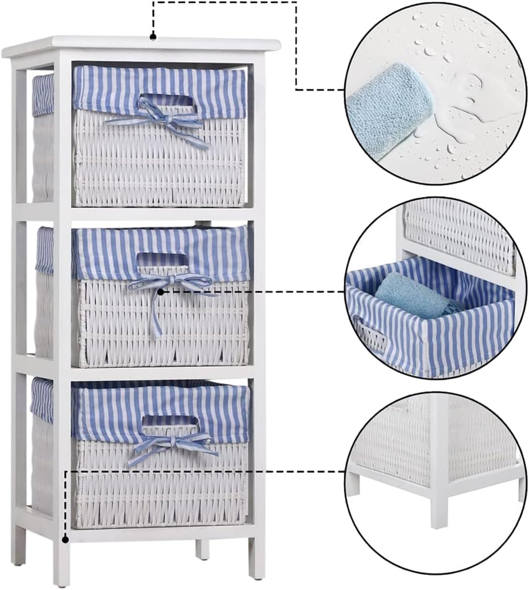 HTI living Regal mit 3 Körben Mia Landhaus Weiss Blau Badregal Schubladenkommode