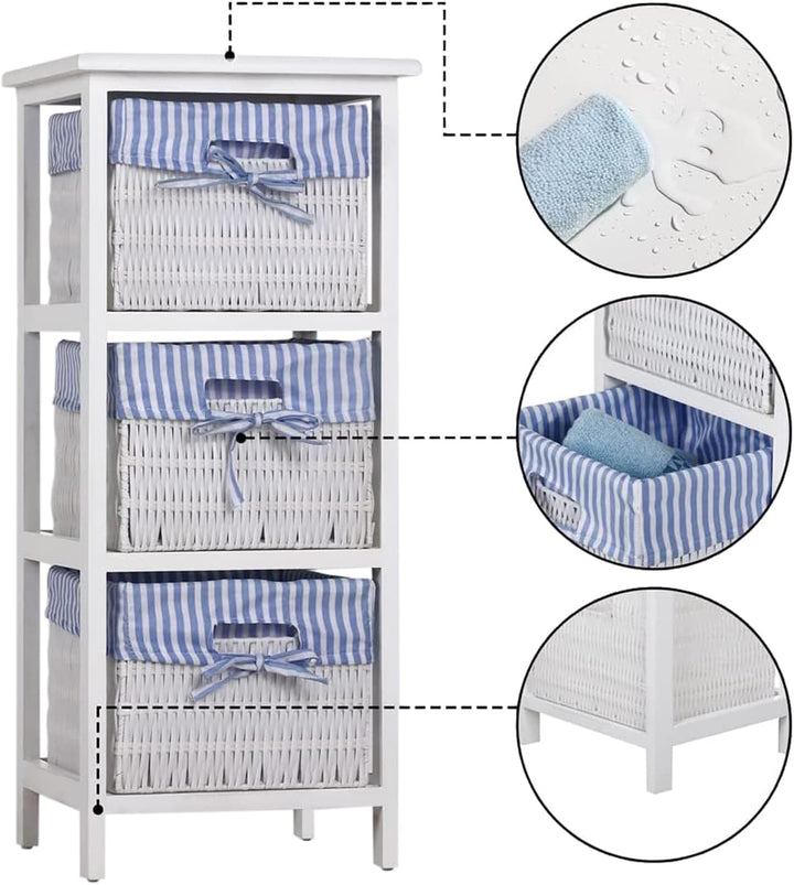HTI living Regal mit 3 Körben Mia Landhaus Weiss Blau Badregal Schubladenkommode