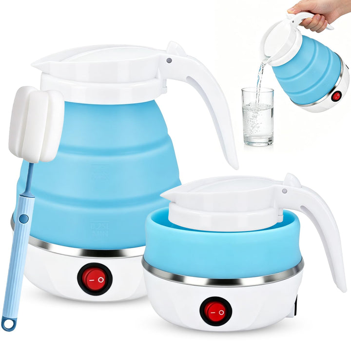 Faltbarer Wasserkocher 600ml Reisewasserkocher, Reise Silikon Tragbarer Wasserkessel mit 1 Klappbürs