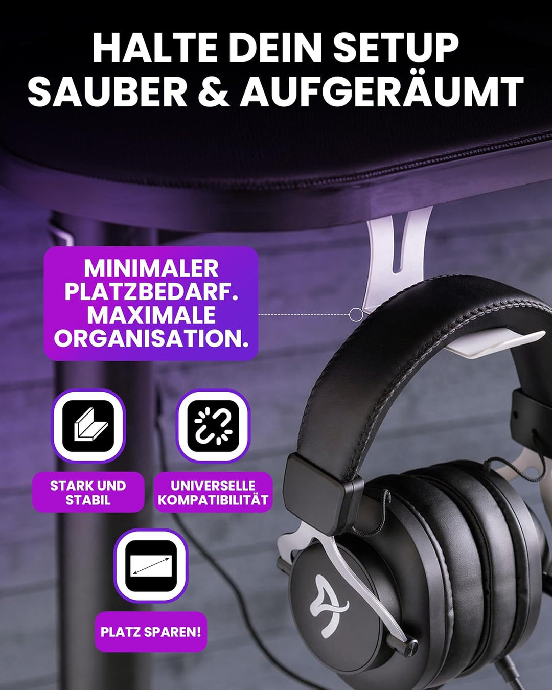 Arozzi Headset-Halterung Untertisch – Robuster Kopfhörerhalter aus Metall, Platzsparende Gaming-Head
