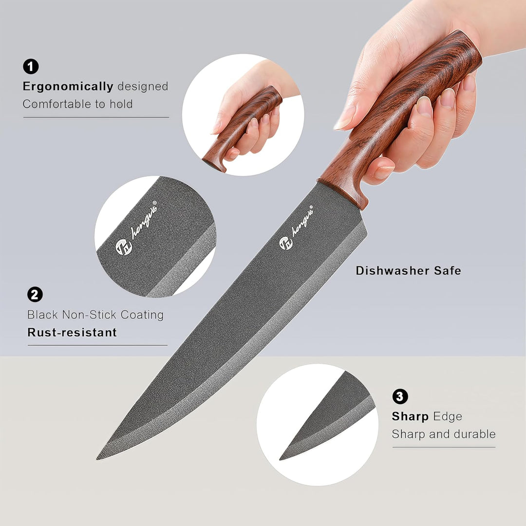 Messerset mit Messerblock, 7-Teilig Hochwertige Edelstahl Küchenmesser mit ergonomischen Griffen, Me