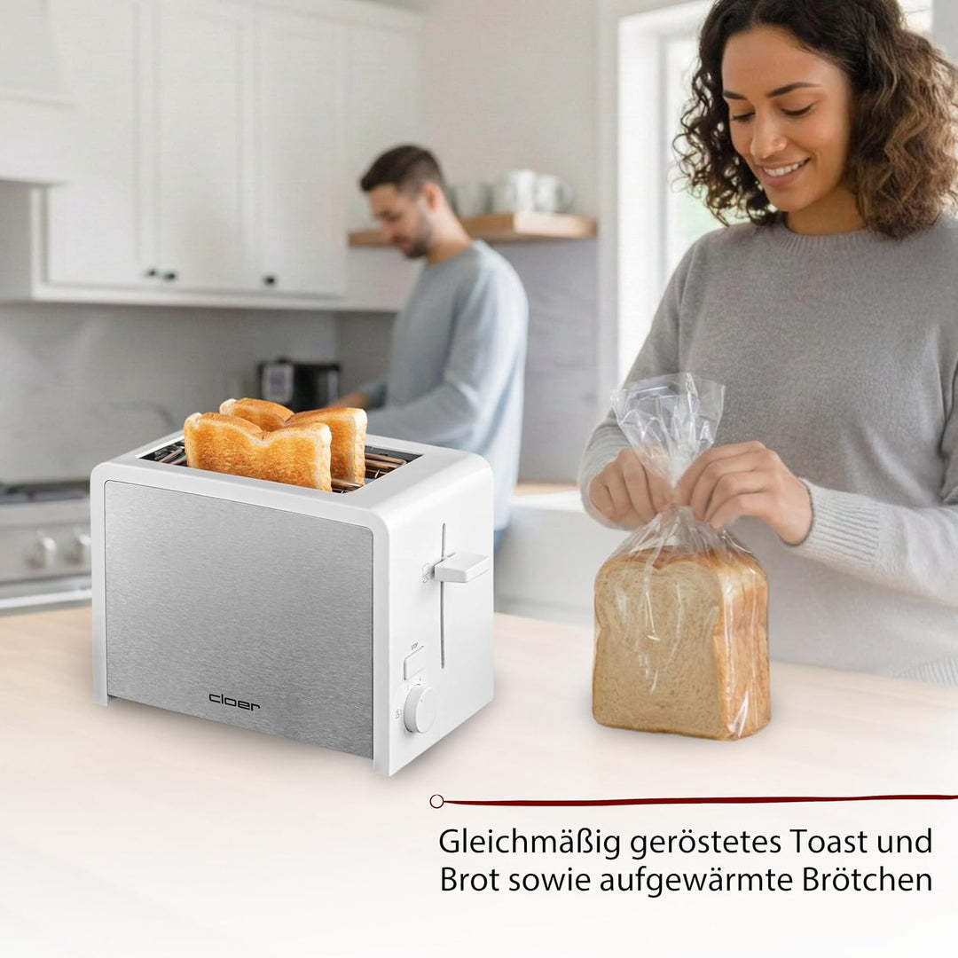 Cloer 3211 Toaster, 825 W, für 2 Toastscheiben, integrierter Brötchenaufsatz, Nachhebevorrichtung, K