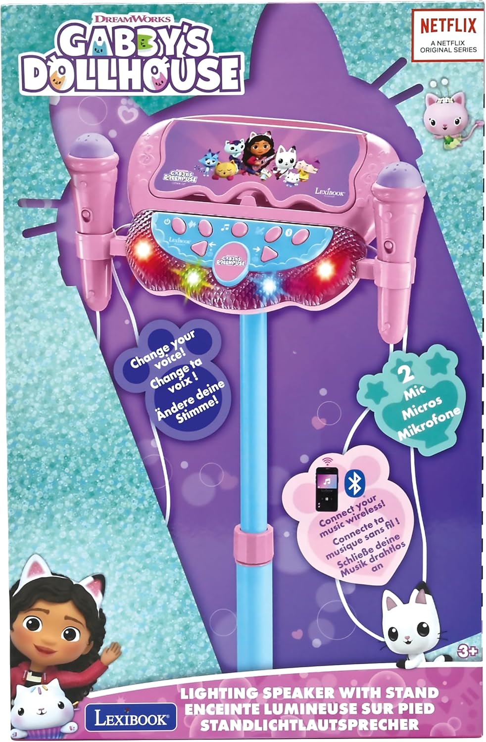 Lexibook, Gabby’s Dollhouse, Leuchtender Bluetooth-Lautsprecher auf Ständer für Kinder, Musikspiel,