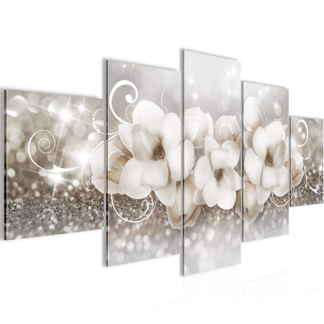 Runa Art Wandbilder Blumen Abstrakt 5 Teilig Bild auf Vlies Leinwand Deko Wohnzimmer 3D Effekt Beige