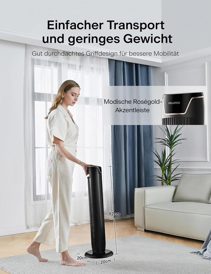 Pelonis Oszillierender Turmventilator mit Fernbedienung, Elektrischer Standing Tower Fan Bodenventil