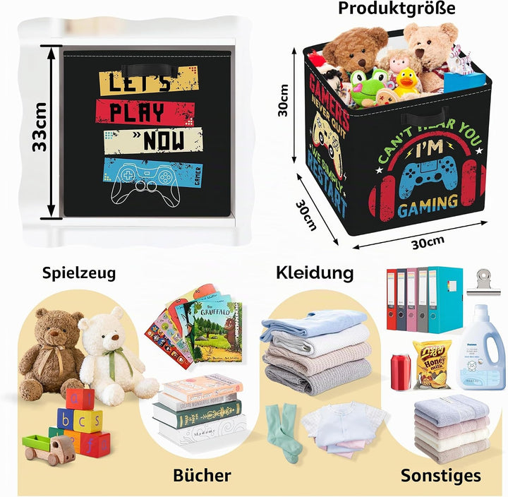 Clastyle 3 Stück Videospiel Kinder Aufbewahrungsbox Stoff für Kallax Faltbar Aufbewahrungskorb Klein