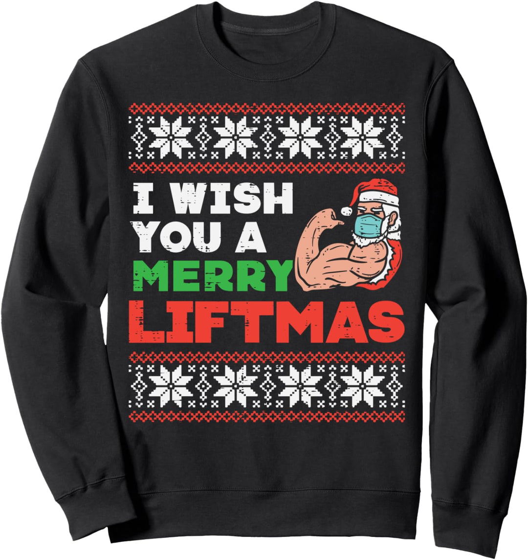 Merry Liftmas Santa Mask Workout Gym Xmas Quarantine Gift Sweatshirt