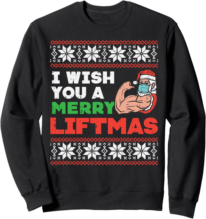 Merry Liftmas Santa Mask Workout Gym Xmas Quarantine Gift Sweatshirt