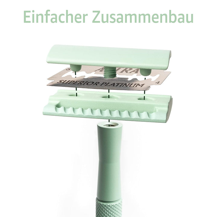 ANYMALE® Rasierhobel Mint Edition - inklusive 5 ASTRA Klingen - Zero Waste Rasierer für Damen und He