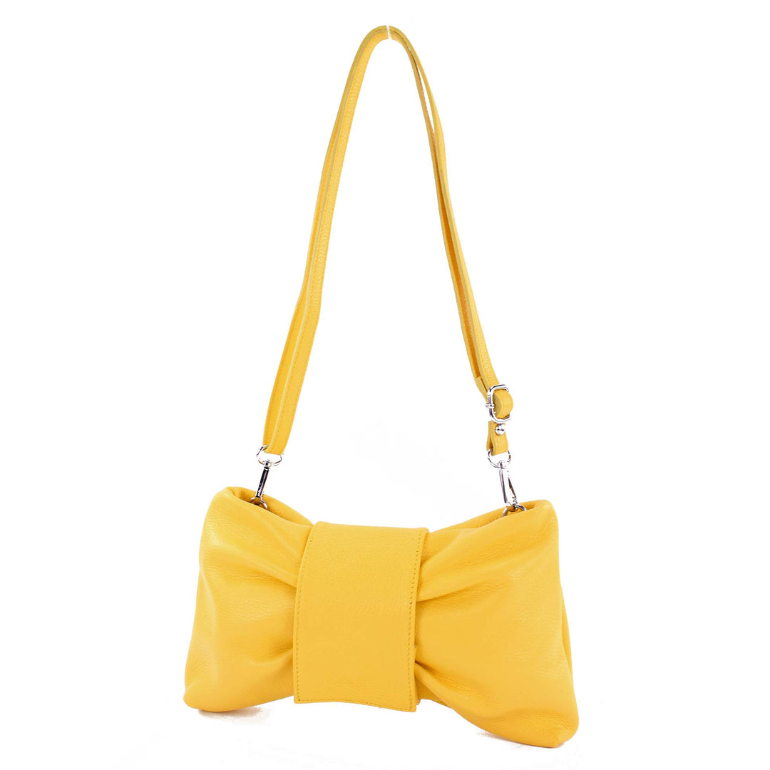 modamoda de - T214 - ital. Umhängetasche Clutch Leder Klein Zitronengelb, Zitronengelb