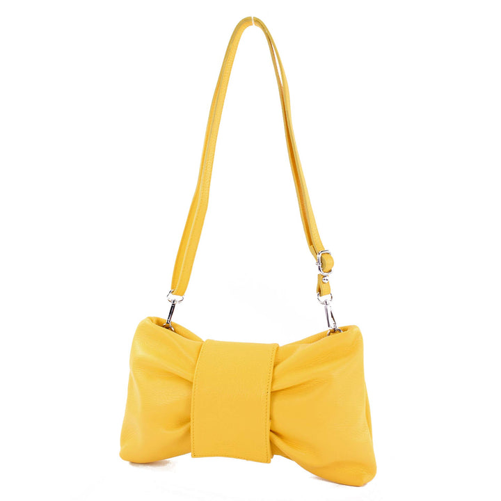modamoda de - T214 - ital. Umhängetasche Clutch Leder Klein Zitronengelb, Zitronengelb