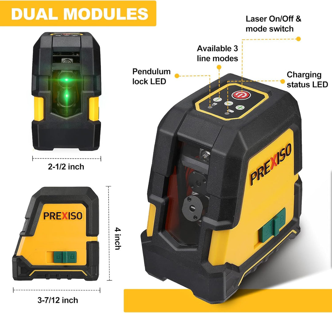 PREXISO Kreuzlinienlaser Grün 30m, Selbstnivellierend Linienlaser mit Dualem Lasermodul, mit Magneth