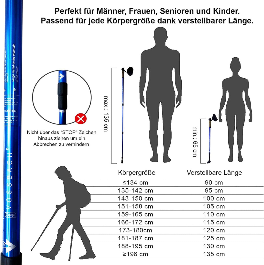 Alu Nordic Walking Teleskop Stöcke inkl. 12 Aufsätze Wanderstöcke Trekkingstock Aluminium Trekking W