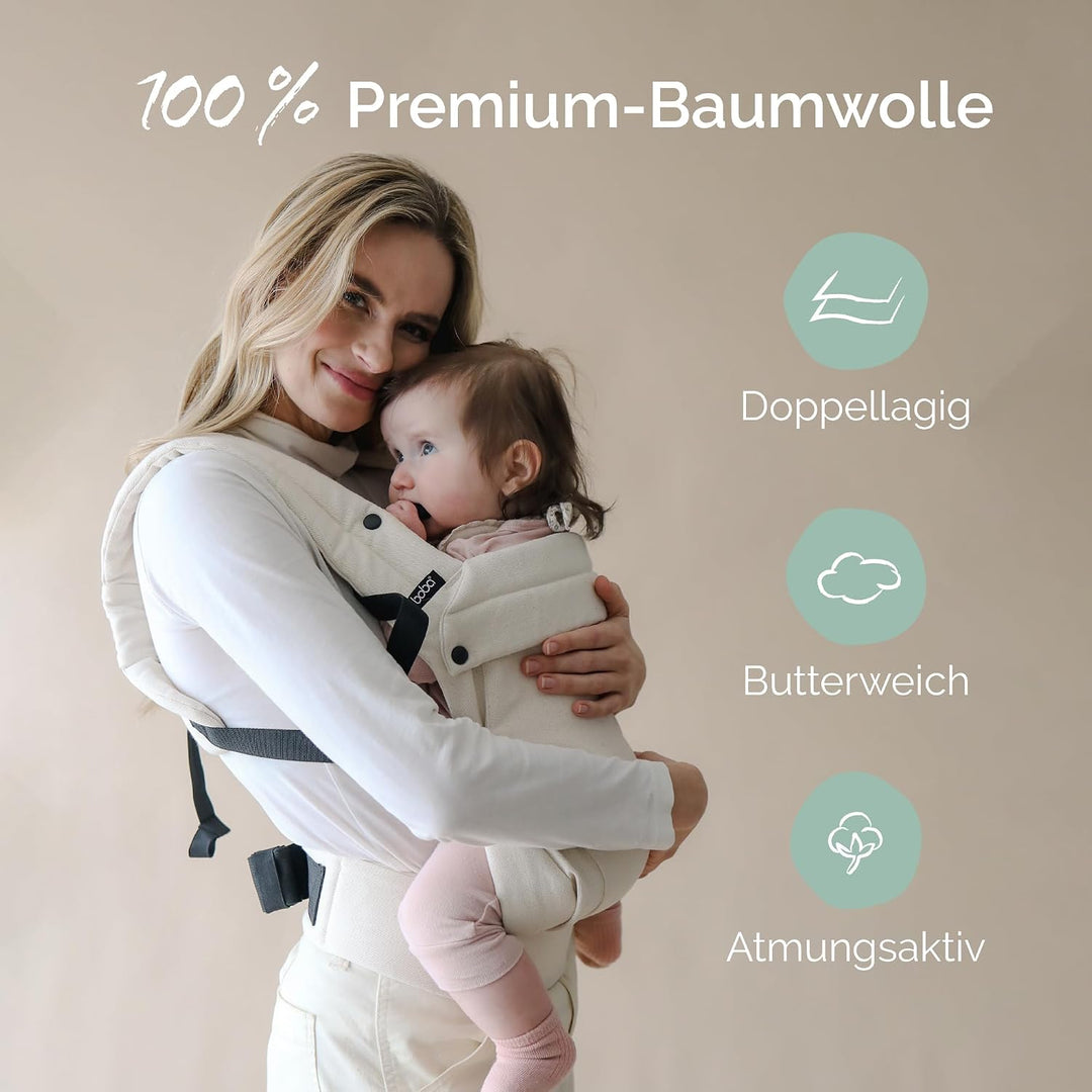 Boba Auri Babytrage Neugeboren bis Kleinkind - 100% Baumwolle-Premium, 3 ergonomische Tragepositione