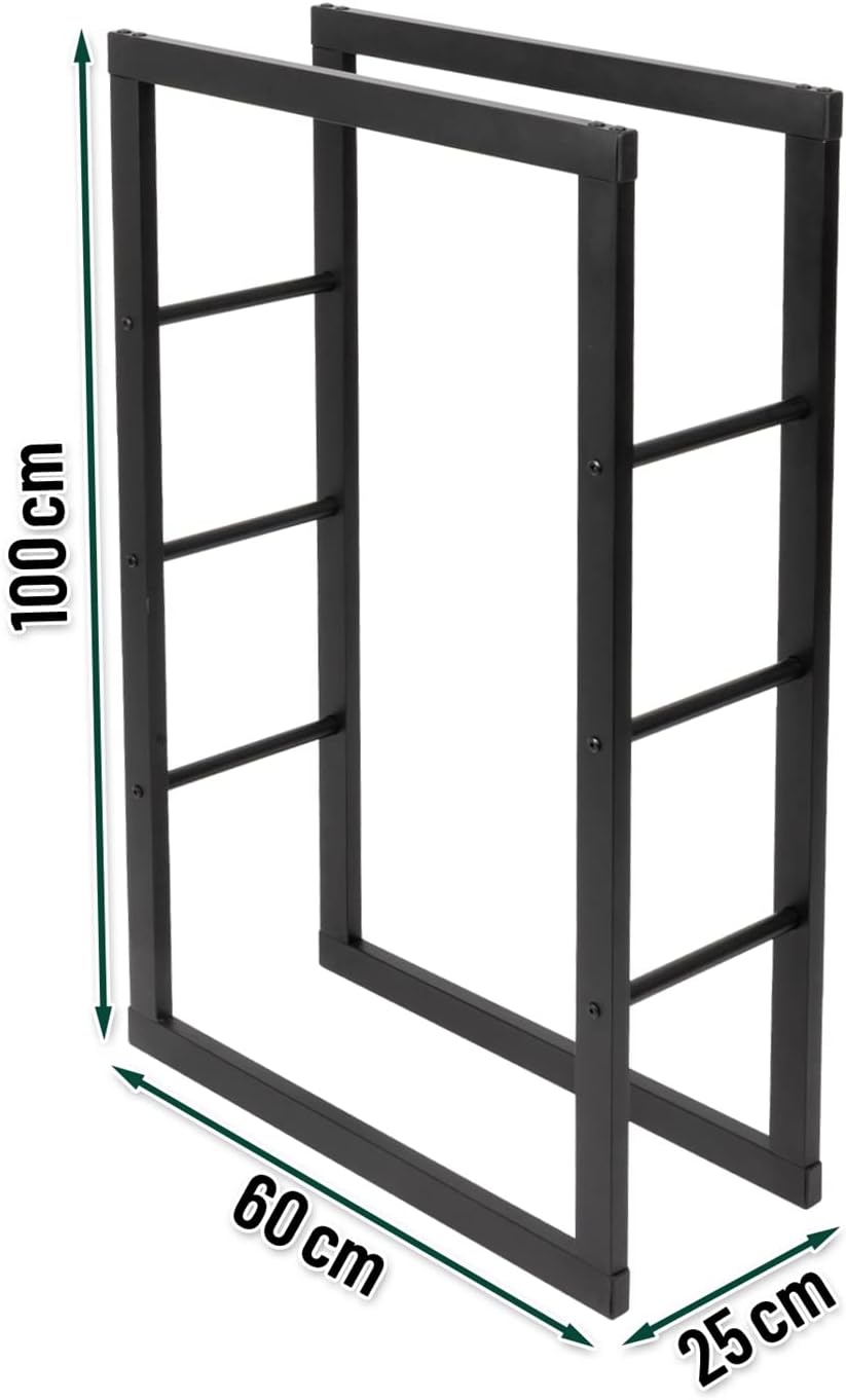 VOSS.garden Brennholzregal Stahl, Kaminholzregal, Feuerholzregal 60x25x100cm, schwarz