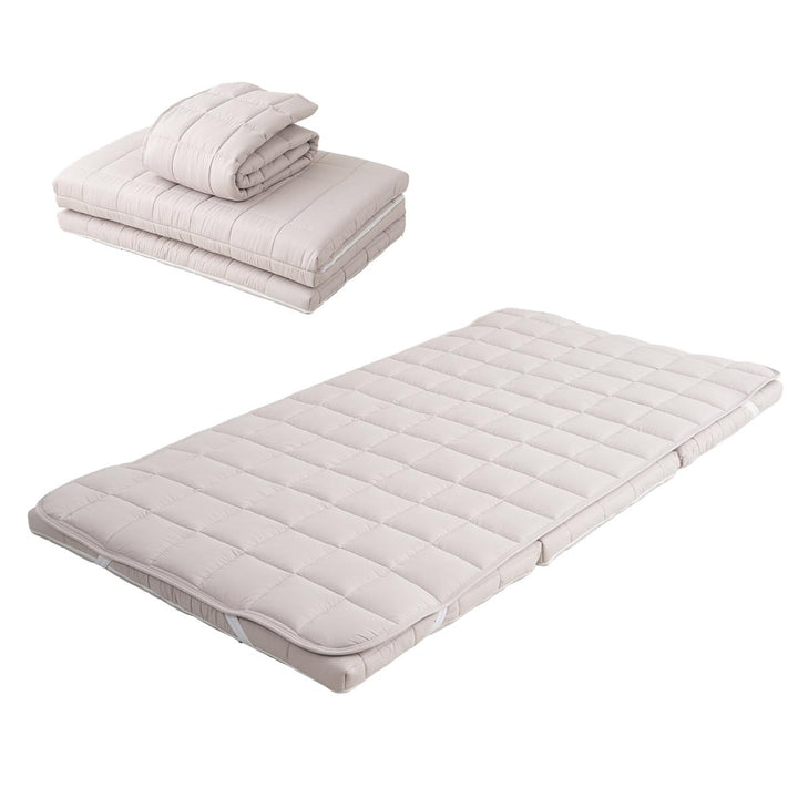 EMOOR Japanische Dreifach Gefaltete Futon-Matratze Machi mit Matratzenauflage 160 x 202 cm Grau, Zwi