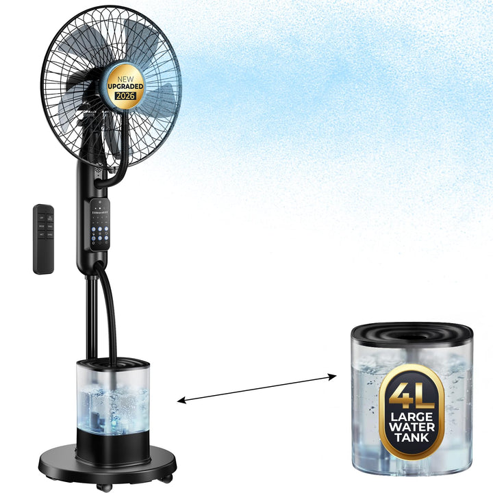 NebulaFlow Ventilator mit Nebel, 2026 Upgrade 4L Wassertank Standventilator, 7,5H Timer, 5 Geschw&3
