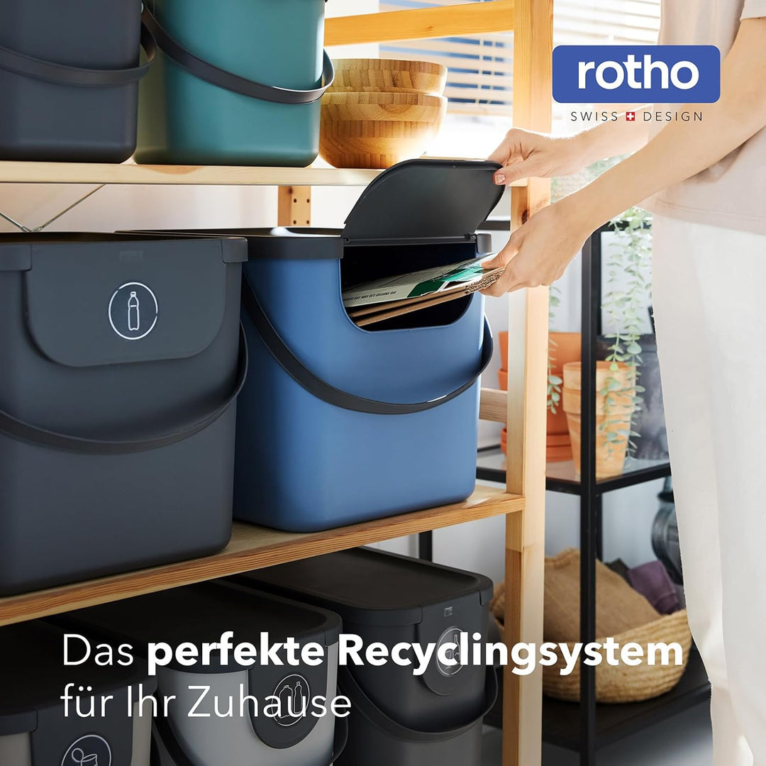 Rotho Albula 2er-Set Mülltrennungssystem 40l für die Küche, Kunststoff (PP) BPA-fr (blau), blau