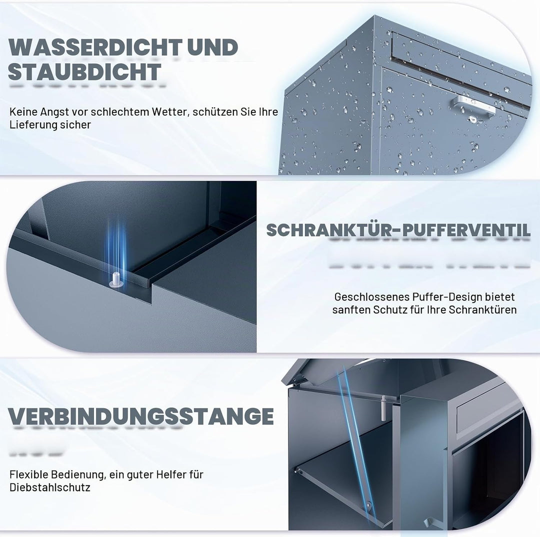 Stahl Briefkasten Paketbox für Aussen, Montagefrei Paketkasten mit Schlüssel, Briefkasten Wasserdich