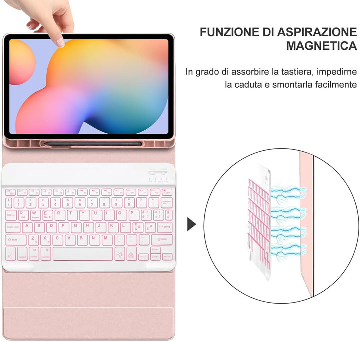 IVEOPPE Tastatur für Samsung Galaxy Tab S6 Lite, Hülle mit Tastatur Galaxy Tab S6, Beleuchtung Magne