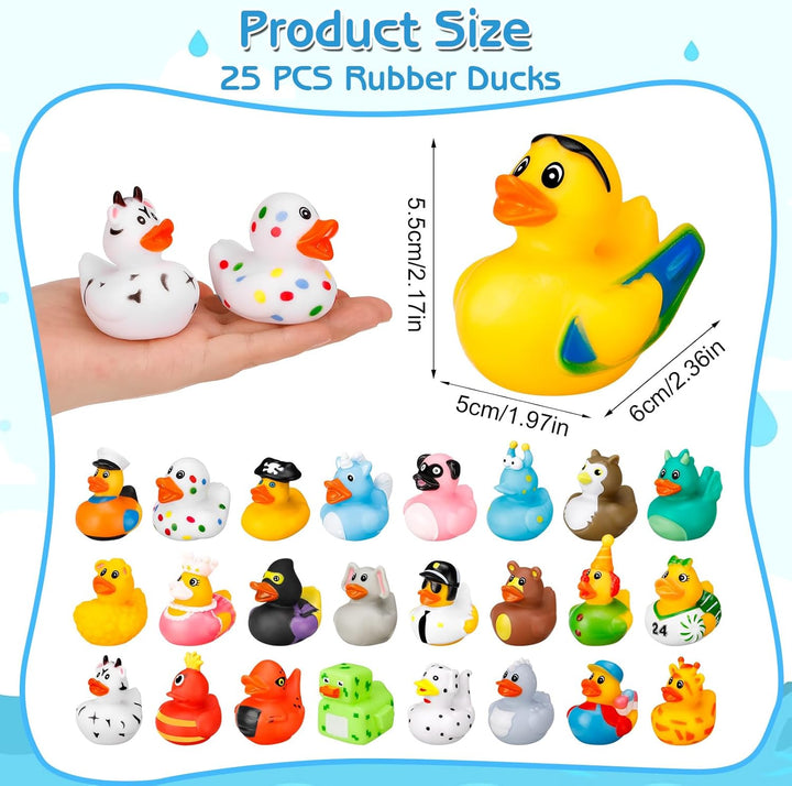 25 Stück Gummi Badeenten Bunt Gummiente Schwimmer und Bade Enten Rubber Duck Kinder Badewannenspielz