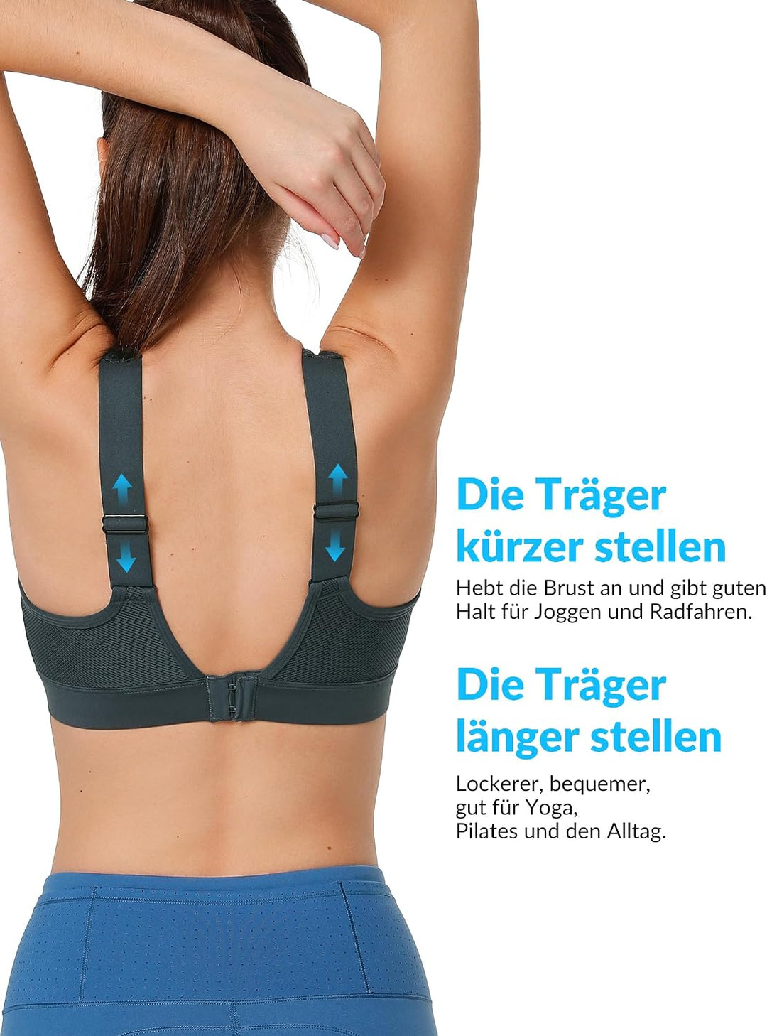 Yvette Verstellbarer Sport-BH,U-Rücken mit Hakenverschluss,mittlerer Halt | Grosse Grössen,Fest eing