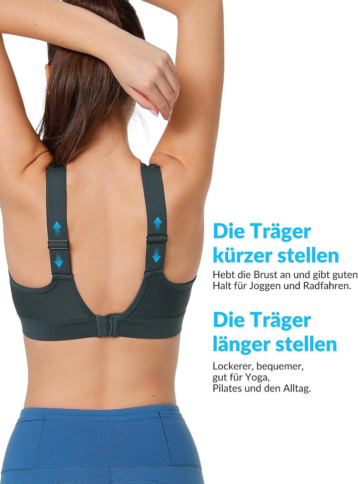 Yvette Verstellbarer Sport-BH,U-Rücken mit Hakenverschluss,mittlerer Halt | Grosse Grössen,Fest eing