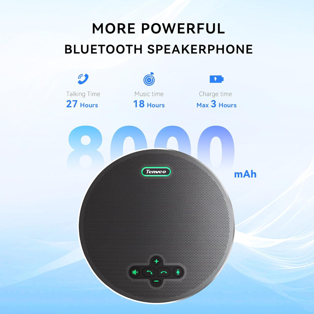 Tenveo M5B-W MagiCallpro Konferenzlautsprecher mit 8 AI-Mikrofonen, 360°-Raumerfassung, 18h Akku. Ko