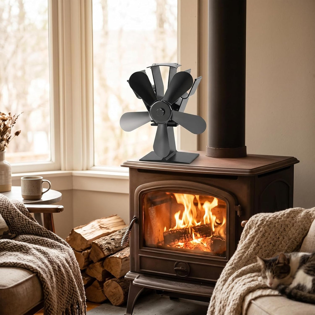 Pssopp Holzofenventilator, 5 Flügel, Wärmebetriebener Ofenventilator, Grosser Luftstrom, Kaminventil