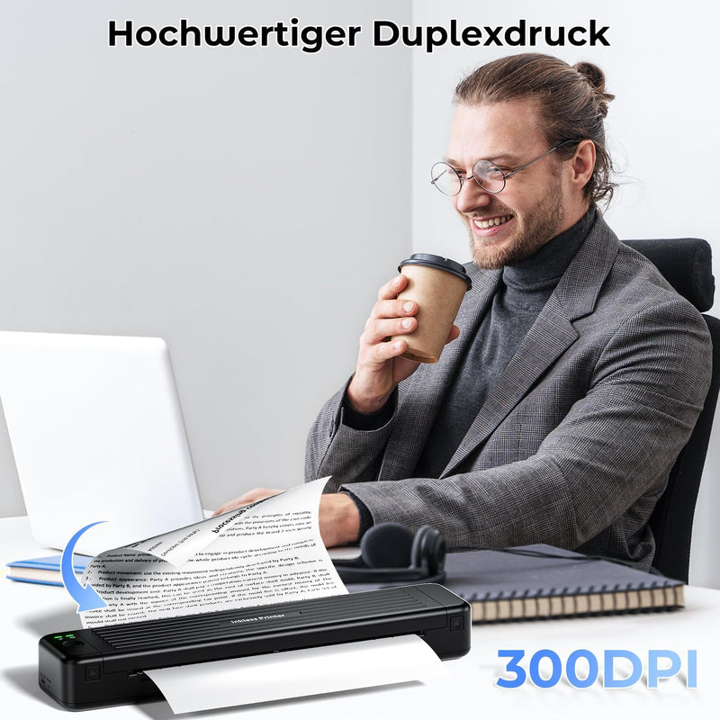 ASprink Mobiler Drucker A4 für Unterwegs, P831 Bluetooth Drucker Klein für US Letter/A4/B5/A5, Druck