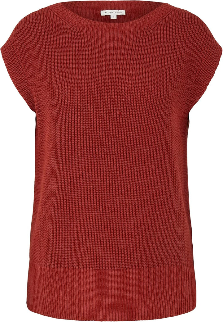 TOM TAILOR Damen Strickpullover ohne Ärmel S 27470 - Dark Maroon Red, S 27470 - Dark Maroon Red