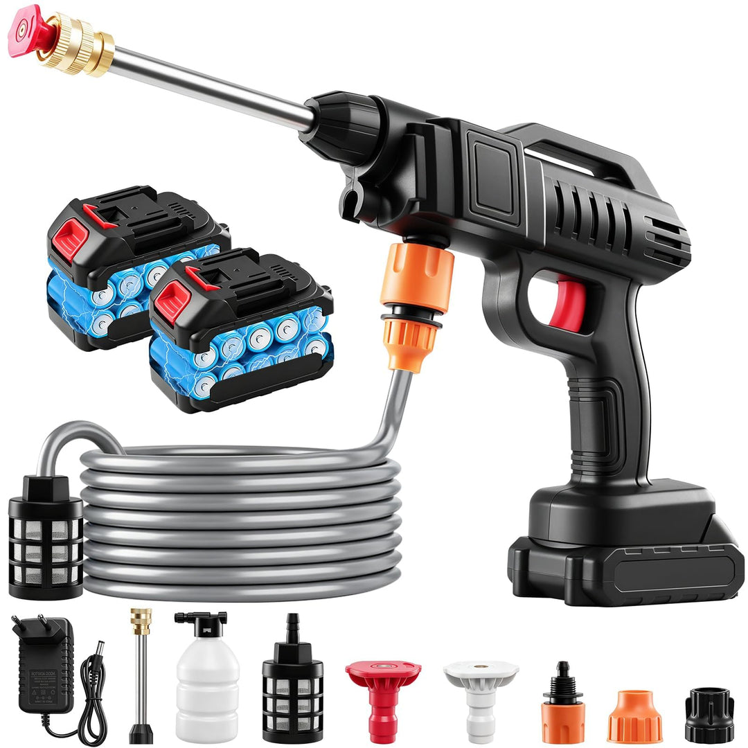 Akku‑Hochdruckreiniger 1500W, 21V mobiler Druckreiniger kabellos, 60 Bar, inkl. 2 Düsen, 2000mAh Akk