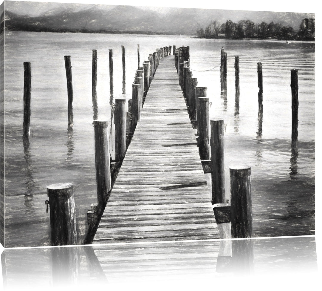Pixxprint Langer Holzsteg ins Meer als Leinwandbild/Grösse: 100x70 cm/Wandbild/Kunstdruck/fertig bes