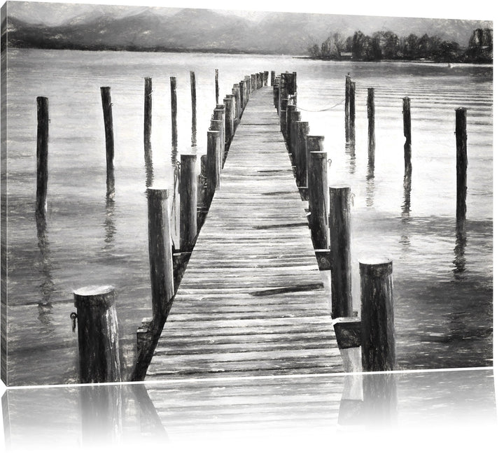 Pixxprint Langer Holzsteg ins Meer als Leinwandbild/Grösse: 100x70 cm/Wandbild/Kunstdruck/fertig bes