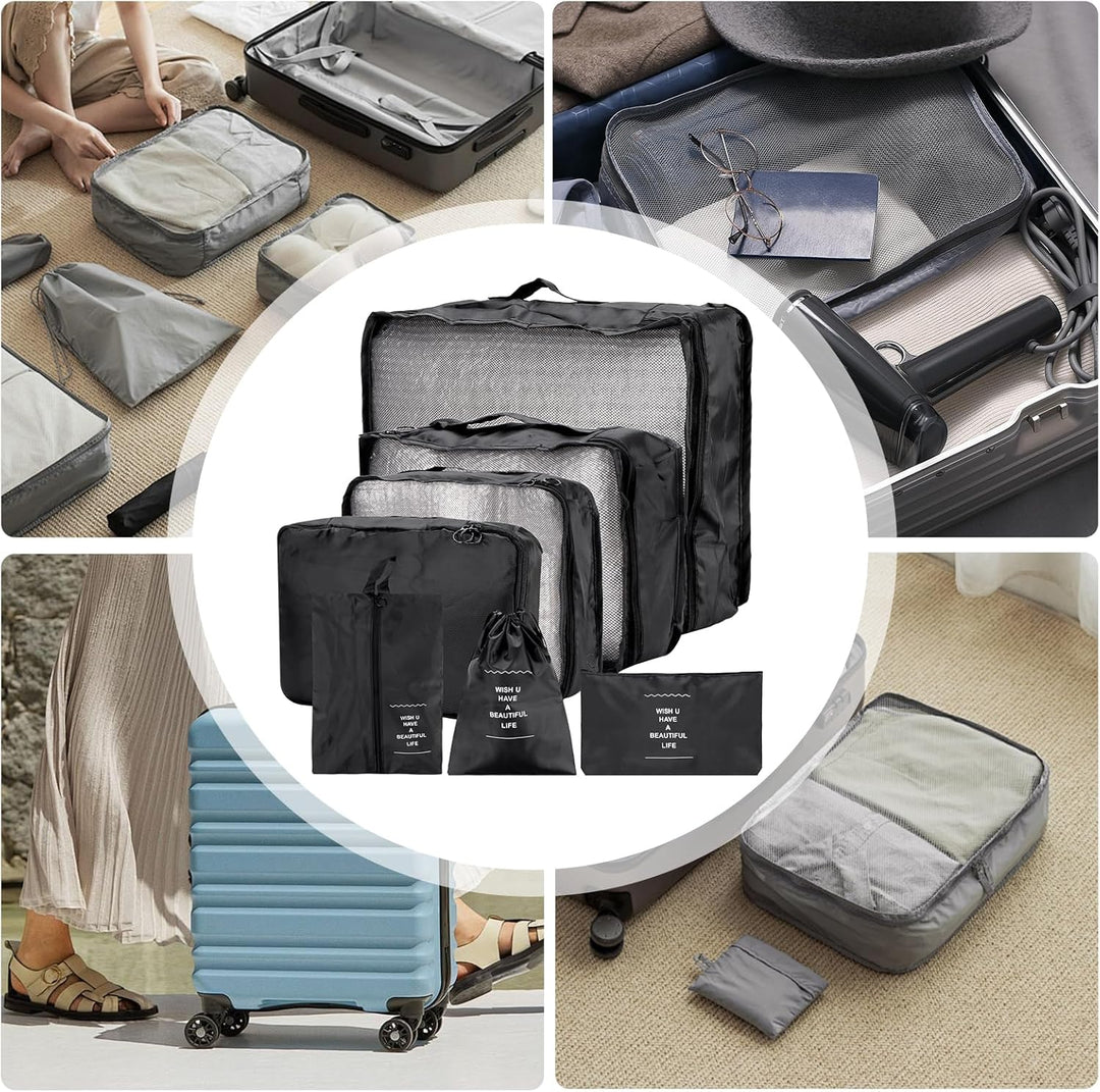 SINJEUN 2 Sätze Koffer Organizer Set, 14 Stück Schwarz Packing Cubes, Reise Organizer Set für Koffer