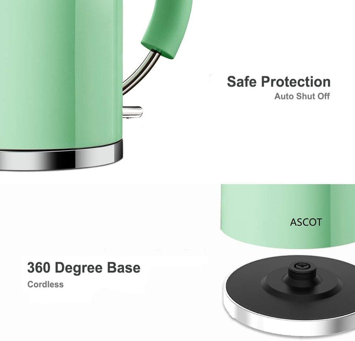 ASCOT Wasserkocher Edelstahl, Elektrischer Wasserkessel Geschenke für Männer/Frauen/Familie 1,5 lite
