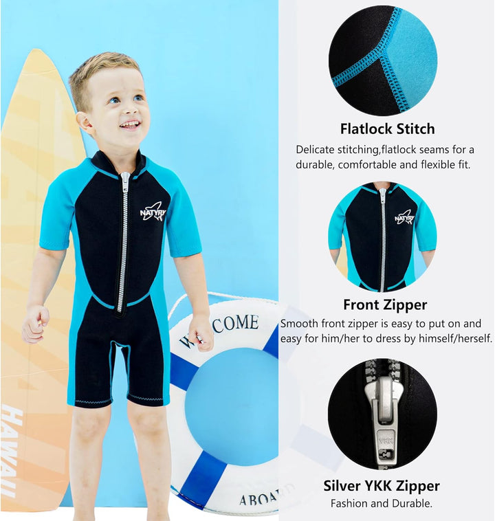 NATYFLY Kids Shorty Neoprenanzug 2.5mm Kinder Neopren Thermal Badeanzug UV-Schutz Badeanzüge für Mäd