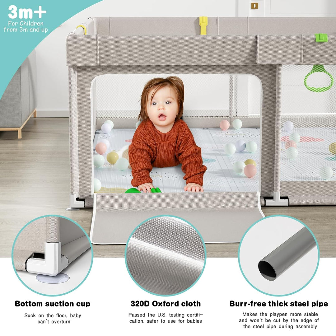 Uanlauo 150x150cm Laufstall mit Spielmatte, XXL Kinder Laufgitter, Innen &amp; Aussen Baby-Aktivitätsber